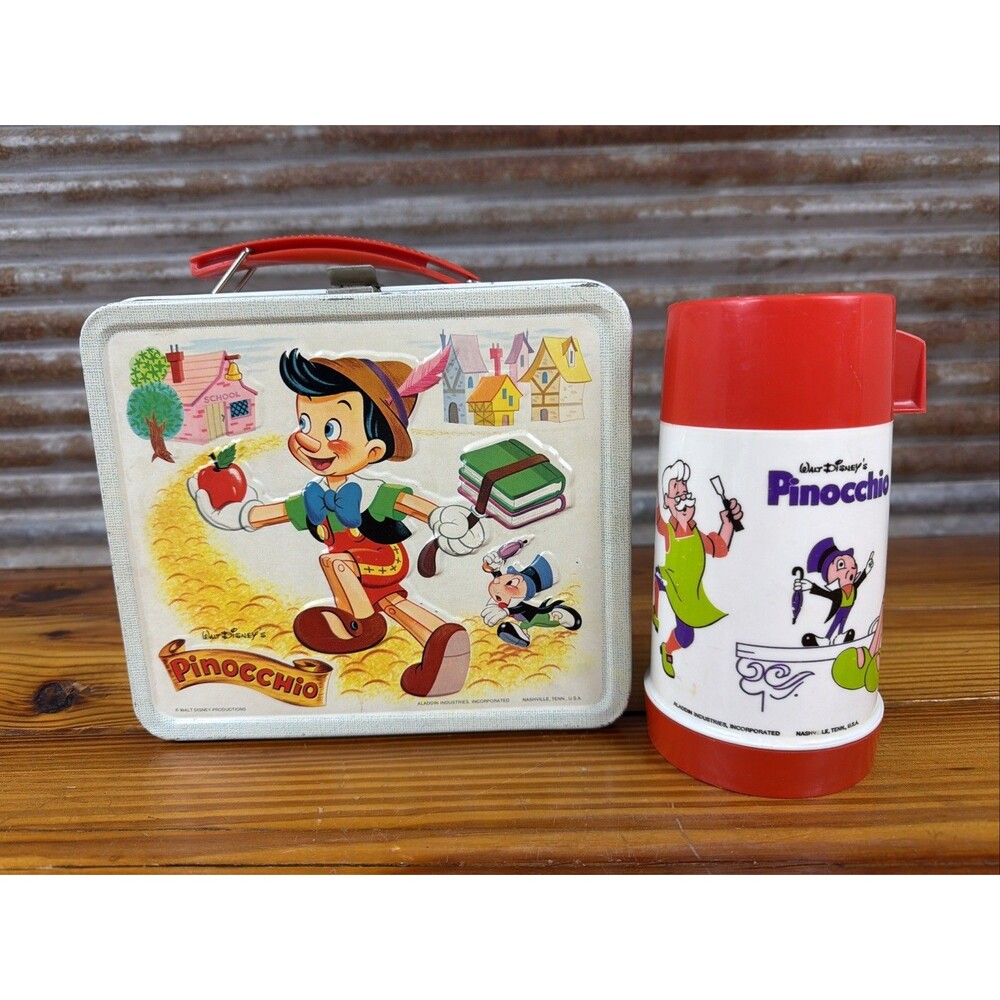 Vintage Disney Pinocchio Lunchbox 1971 Lunch Box & Thermos Amazing Condition